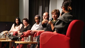 Me answering a question from Pham Phu Thanh Hang Colourfest Melbourne Coordinator. Also in the shot from left to right, fellow panellists Akeemi, Maria Dimopoulos, Munira Yusuf and David Belasic.