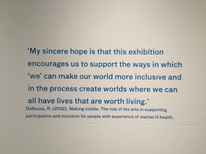 An edited quote from this essay printed on vinyl and exhibited on the wall of Mangere Arts Centre