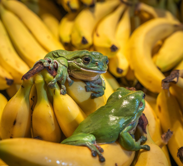 Photo credit of Australian Green Tree Frog: Australian Museum blog Photo of frog on a banana, to illustrate a project called FrogID, which used citizen scientists to map the decline in Sydney of the iconic Australian Green Tree Frog (Litoria caerulea).